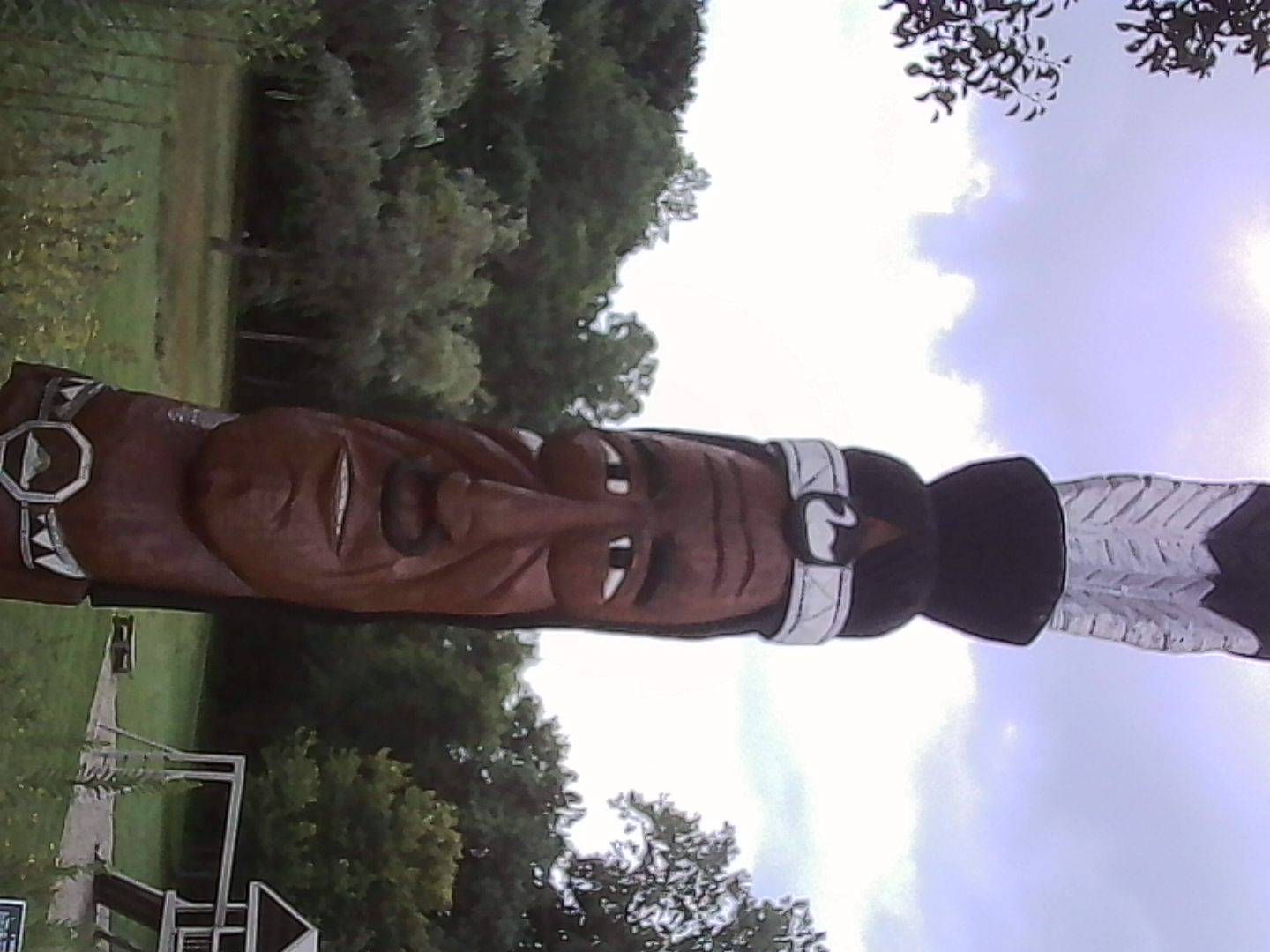 A strange sculpture of a Native American that falls more into the category of "Cigar Store Indian" than it should. The associated plaque tells of the departure of a local tribe and how they fought with the U.S. Army and eventually settled in Wisconsin. This almost pegs the "WTF Meter".
